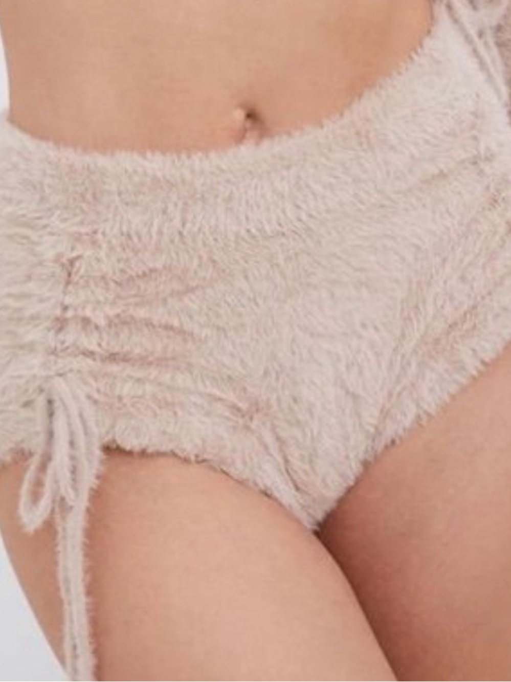 For Love And Lemons Fuzzy High-Waist Shorts in Blush Pink